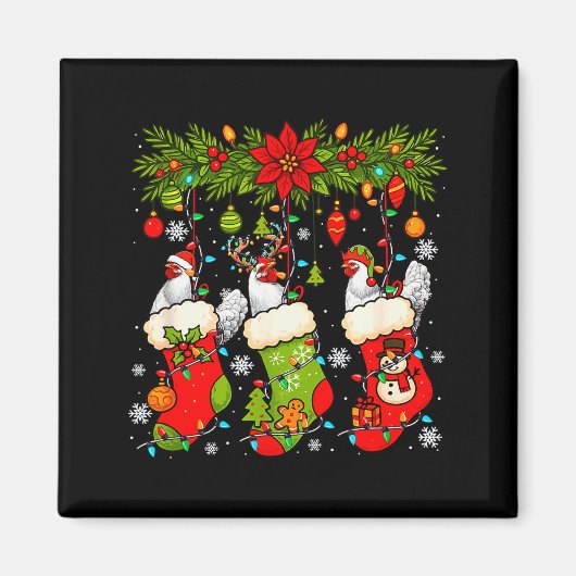 Aimant Three Santa Elf Reindeer Chickens In Xmas Colorful (Devant)