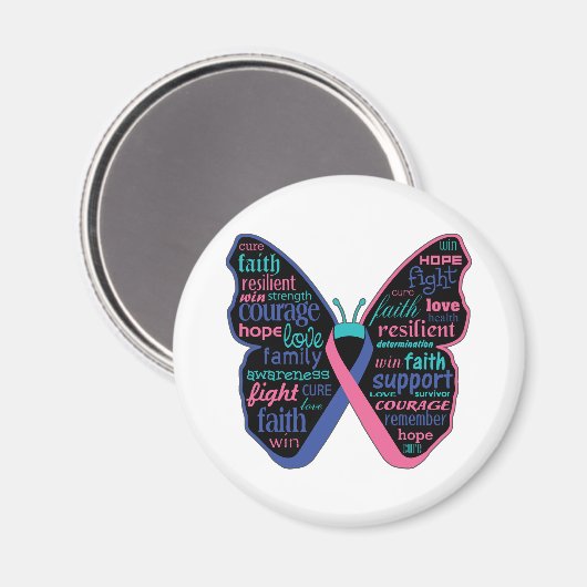 Aimant Thyroïde Cancer Papillon Collage de mots (Recto/Verso)