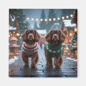 Aimant Tibetan Spaniel Dogs Christmas Snow Holiday (Devant)