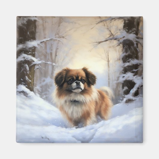 Aimant Tibetan Spaniel Qu'il neige Noël  (Devant)