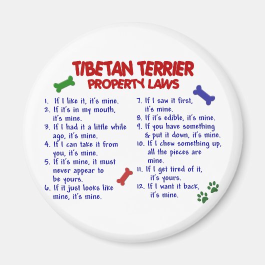 Aimant TIBÉTAN TERRIER, propriété Lois 2 (Devant)