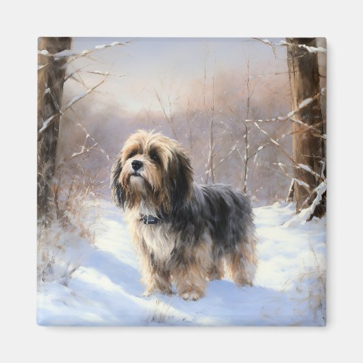 Aimant Tibetan Terrier Qu'il neige Noël (Devant)