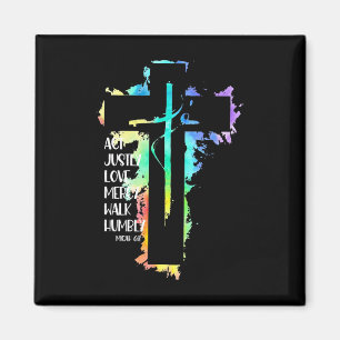 Aimant Tie Dye Croix Michée 68 Agir avec justice Écriture