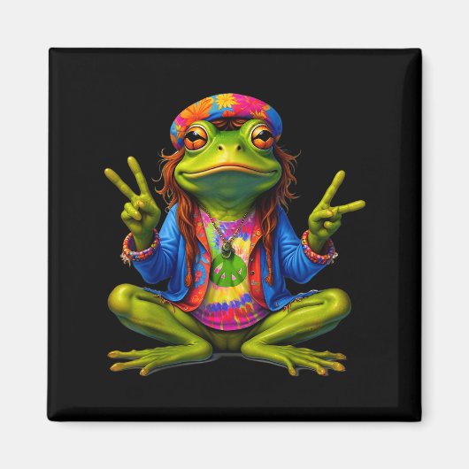 Aimant Tie-dye Frog Peace Sign 60s 70s Hipe Men Women (Devant)