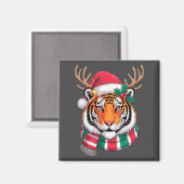 Aimant Tiger Reindeer Christmas Santa Hat Tiger Xmas  (Recto/Verso)