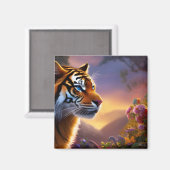 Aimant Tigre bleu et fleurs roses (Recto/Verso)