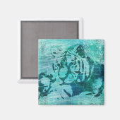 Aimant Tigre bleu Grunge (Recto/Verso)
