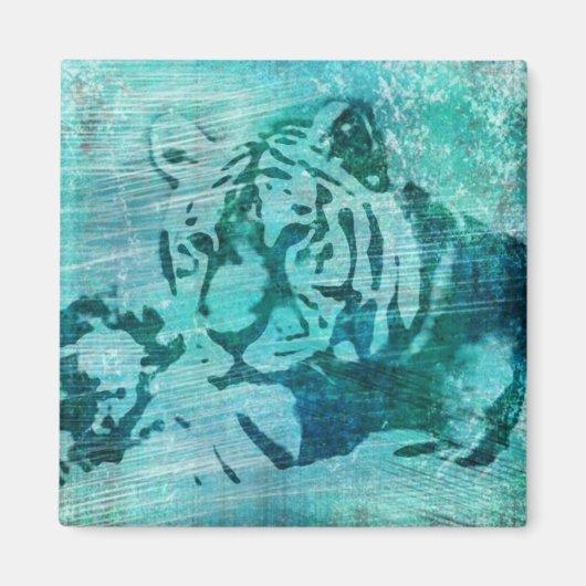 Aimant Tigre bleu Grunge (Devant)