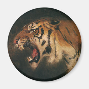 Aimant Tigre de Bengale vintage grand félin rugissant, an