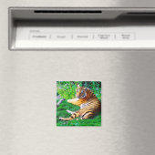 Aimant Tigre de salon peint dans la faune de l'herbe (In Situ (Lave-vaisselle))