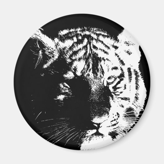 Aimant Tigre noir et blanc Pop Art (Devant)