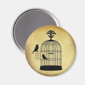 Aimant Timbre vintage de cage à oiseaux. (Recto/Verso)