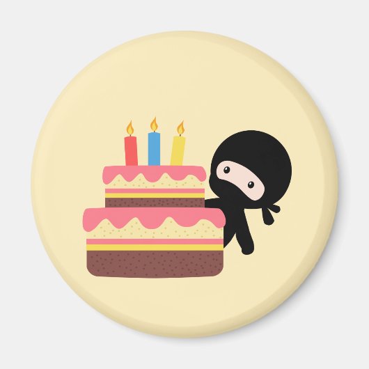 Aimant Tiny Ninja Derrière le gâteau d'anniversaire Jaune (Devant)