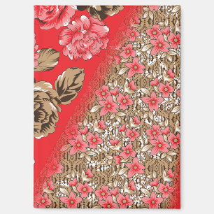 Aimant Tissu rouge éclatant avec floral complexe et