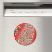 Aimant Tissu rouge éclatant avec floral complexe et (In Situ (Lave-vaisselle))