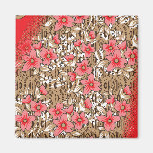 Aimant Tissu rouge éclatant avec floral complexe et (Devant)