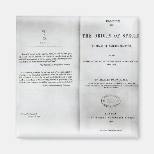 Aimant Titre à "Sur l'origine des espèces" (Devant)