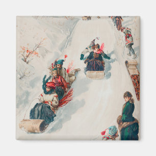 Aimant "Tobogganing", Chromolithographie, Louis Prang & C