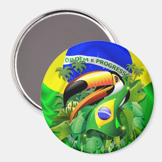 Aimant Toco Toucan avec drapeau brésilien (Recto/Verso)