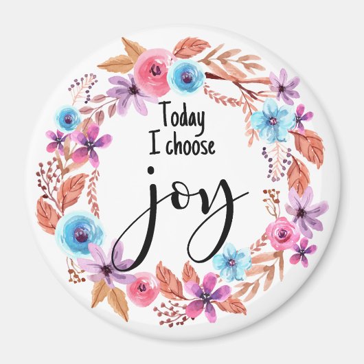 Aimant Today I choose Joy Inspirational Quote Pink Floral (Devant)