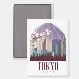 Aimant Tokyo Japon – Style Affiche de Voyage Vintage