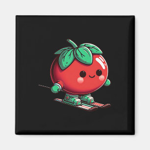 Aimant Tomate adorable kawaii skiant hiver alpin charmant