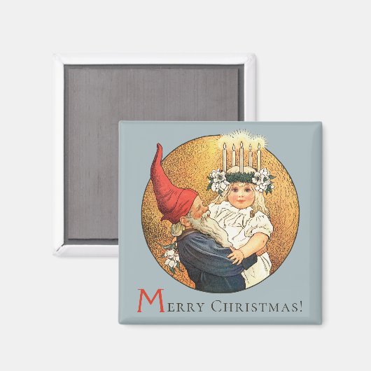 Aimant Tomte de Noël et petite fille douce Lucia (Recto/Verso)