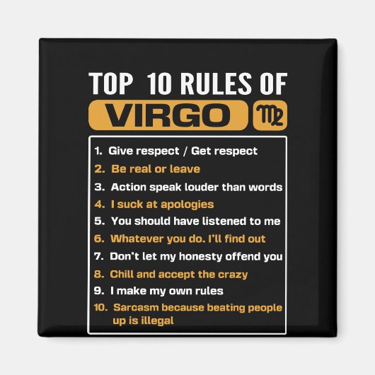 Aimant Top 10 des règles de Virgo, Funny Virgo Facts, Zod (Devant)