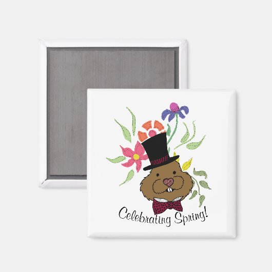 Aimant Top Hat Bow Cravate Printemps Fleurs Groundhog (Recto/Verso)