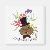 Aimant Top Hat Bow Cravate Printemps Fleurs Groundhog (Devant)