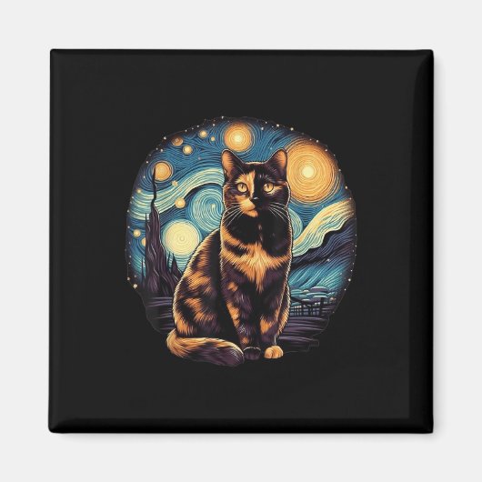 Aimant Tortoiseshell Tortie Stress Night Kitty Cat Art (Devant)