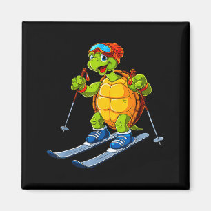 Aimant Tortue de dessin animé mignonne faisant du ski spo