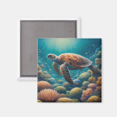 Aimant Tortue de mer et corail (Recto/Verso)