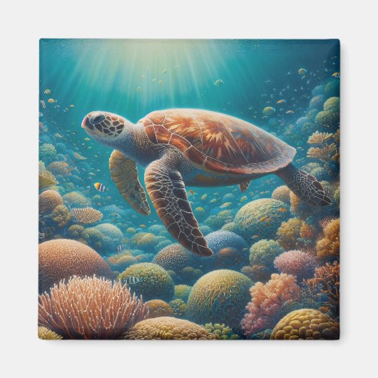 Aimant Tortue de mer et corail (Devant)