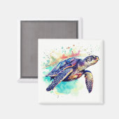 Aimant Tortue de mer Peinture d'aquarelle de natation (Recto/Verso)