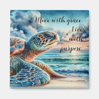 Aimant Tortue de mer verte à l'aquarelle - Plage de sable