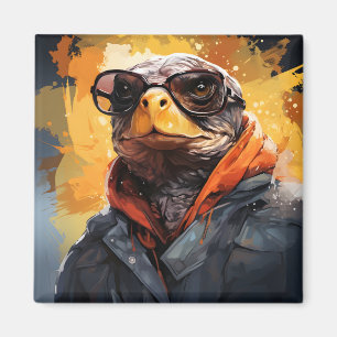 Aimant Tortue élégante Portant des lunettes Tortue tendan