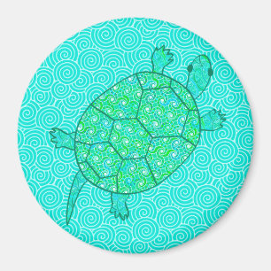 Aimant Tortue en arabesque tourbillonnante - nuances de v