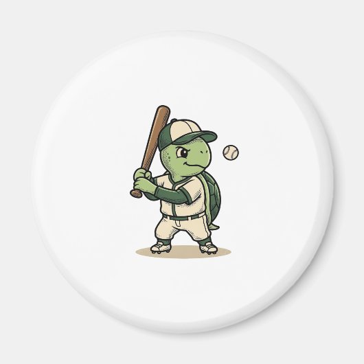 Aimant Tortue Mignonne Batteur de Baseball Art Vectoriel (Devant)