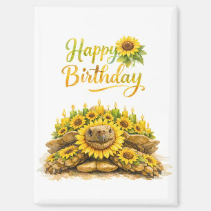Aimant Tortue Sulcata Bon Anniversaire Tournesol