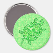 Aimant Tortue tourbée fractale - chaux et vert émeraude (Recto/Verso)