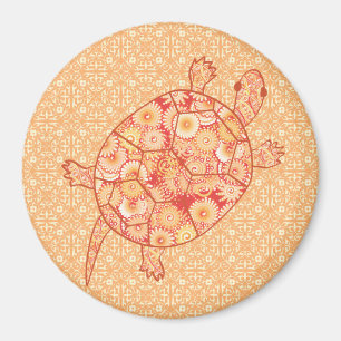 Aimant Tortue tourbée fractale - nuances de mandarine ora