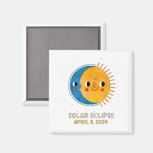 Aimant Total Éclipse Solaire 2024 Mignons Éclipse Solaire (Recto/Verso)