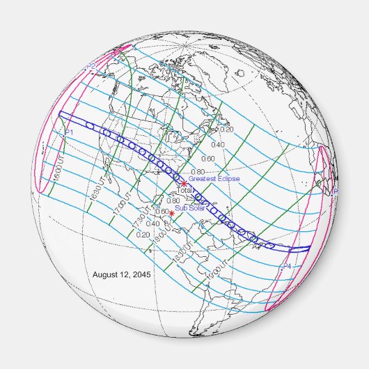 Aimant Total Solaire Eclipse 2045 Global Path (Devant)