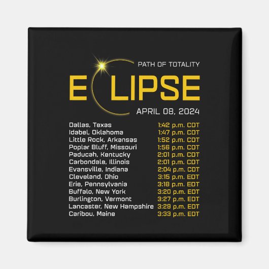 Aimant Totalité Chemin 2024 Eclipse Carte Total Eclipse A (Devant)