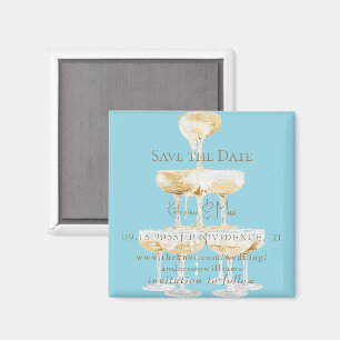 Aimant Tour Champagne Turquoise Save the Date Mariage