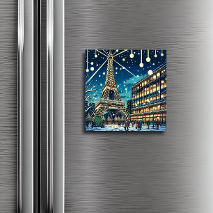 Aimant Tour Eiffel à Paris, France à l'heure de Noël
