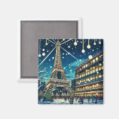 Aimant Tour Eiffel à Paris, France à l'heure de Noël (Recto/Verso)