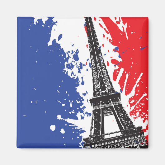 Aimant Tour Eiffel | Paris, France | Drapeau Grunge (Devant)