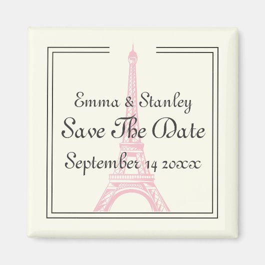 Aimant Tour Eiffel rose mariage Paris Enregistrer la date (Devant)